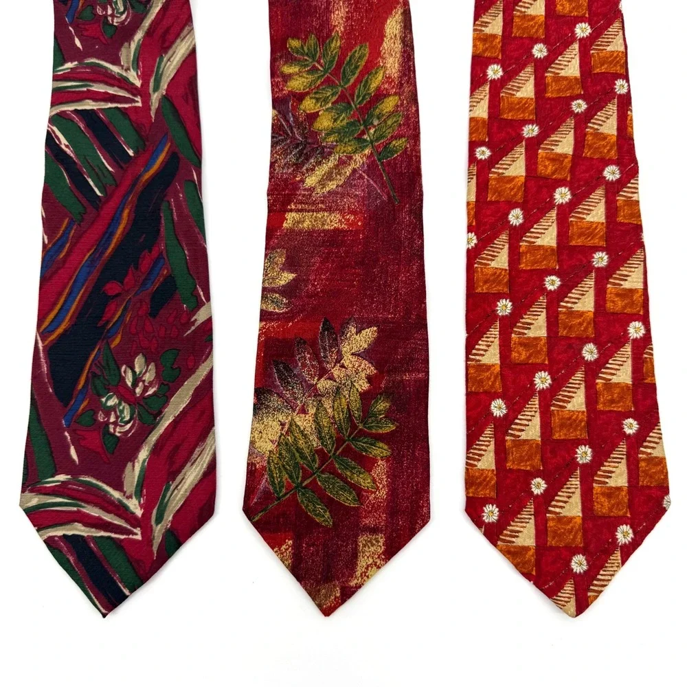 (3) Ermenegildo Zegna Mens Silk Tie Floral Abstract Italy Luxury Necktie Career